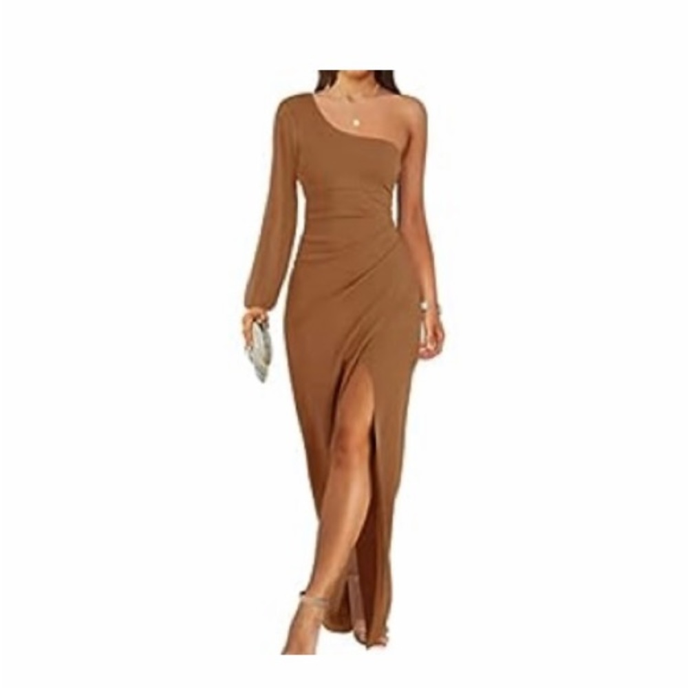 Womens One Shoulder Long Sleeve Dress - Perfect for Fall Wedding